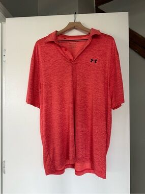 Under Armour Men's Heather Red Polo with Black Logo